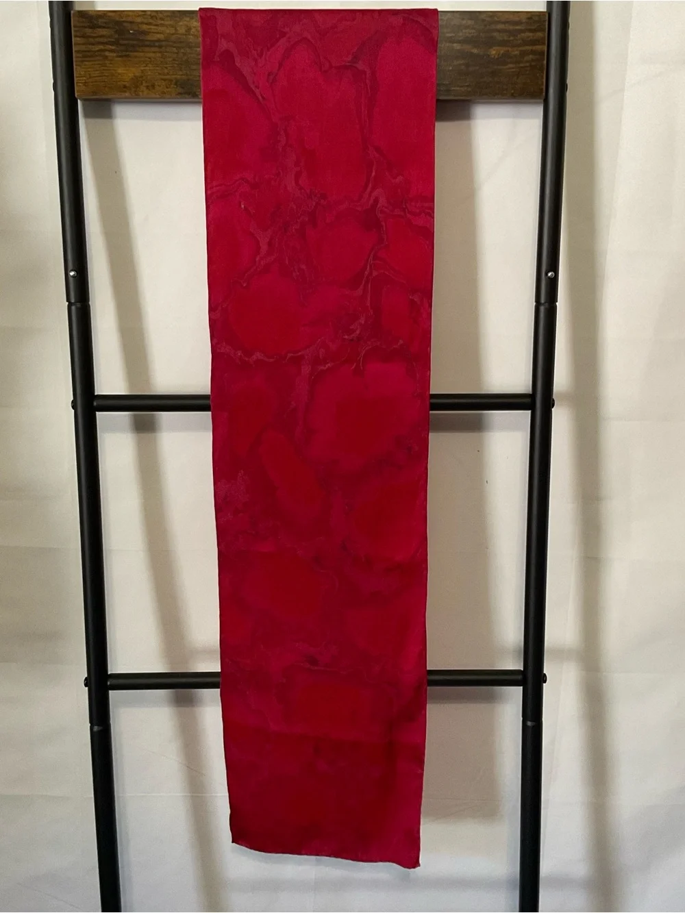 Red Marble Print Silk Oblong Scarf